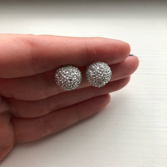 Shimmery silver “disco ball” bauble stud earrings - Picture 2 of 5